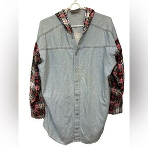 Vintage US Boys Women’s Plaid Sleeve Denim Hoodie